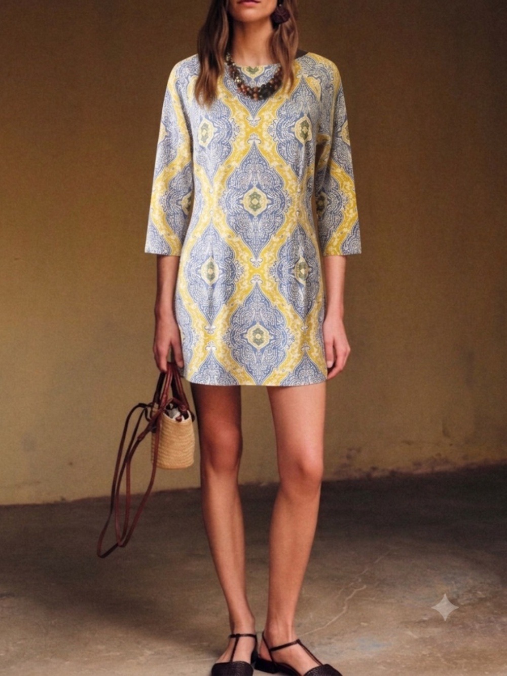 J. McLaughlin Blue Yellow Paisley Print Catalina Cloth Dress Small